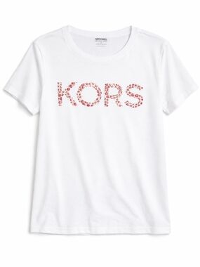 KORS Michael Kors White Tee with Pink Floral Logo